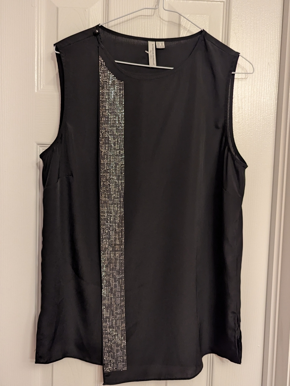 Sleeveless Embellished Black Satin Top